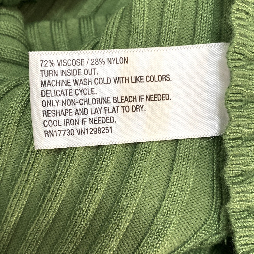 Ribbed Long Sleeve V Neck Sweater Dress With Side Slit Green Sz Large NEW! FIRM! - Picture 7 of 7